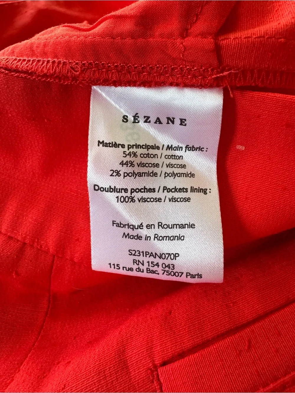 Sezane Coral Red Aldo Trouser Cotton Blend High Waist Dress Pants Size 38 or 6 - Picture 10 of 16